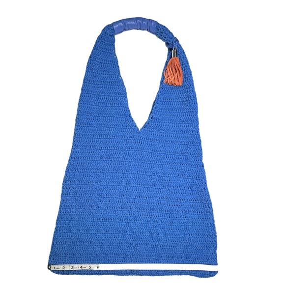 VINTAGE HAVANA | Large Blue Crochet Hobo Sling Beach Shopping Bag - Picture 5 of 13